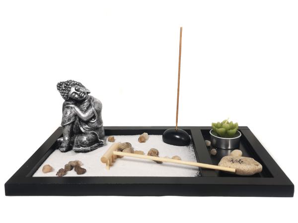 Zen-Garten mit Buddhafigur mit Teelicht Rauchstab Nr: YH072